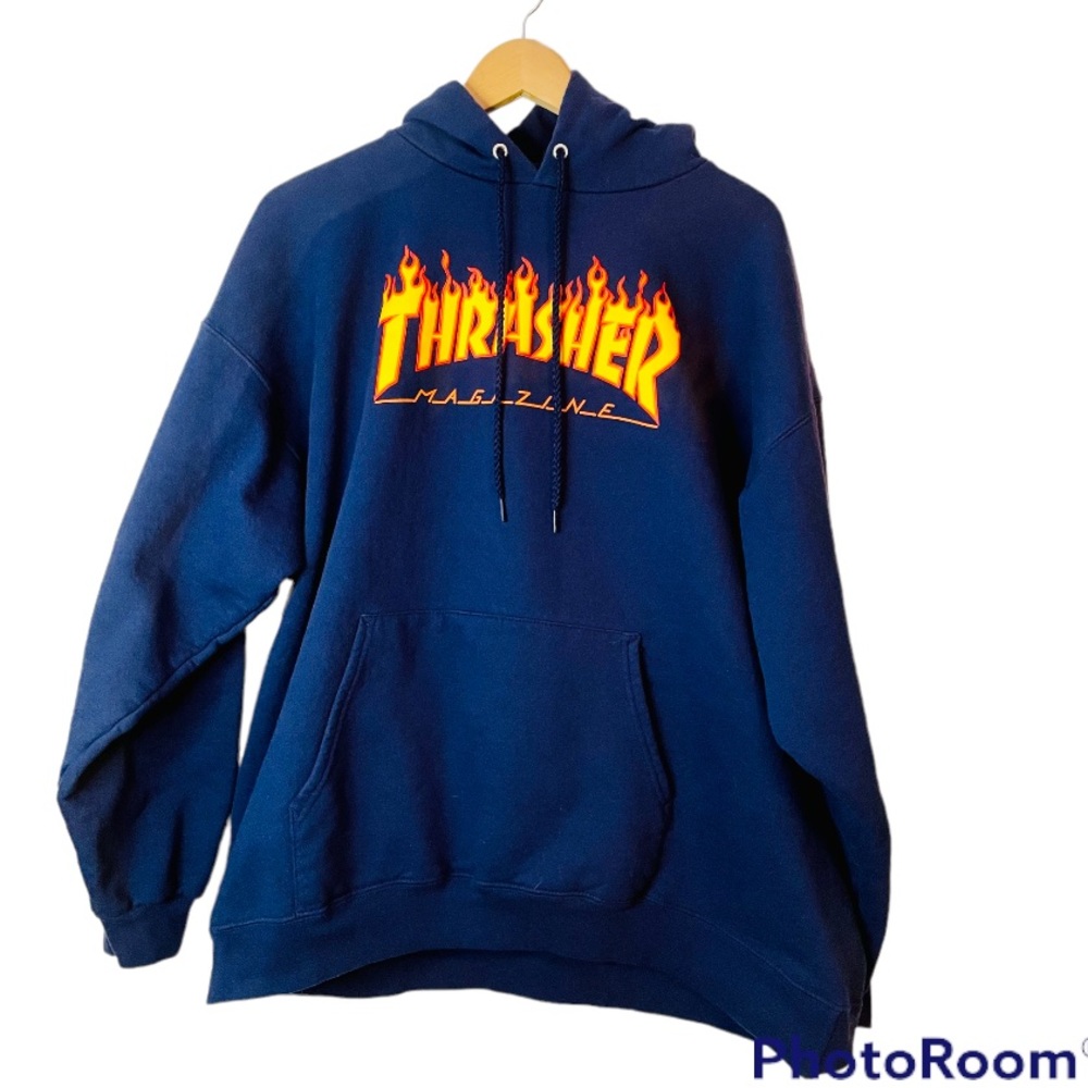 THRASHER Magazine Navy Hoodie Orange Flame size XL Oversized Never Worn